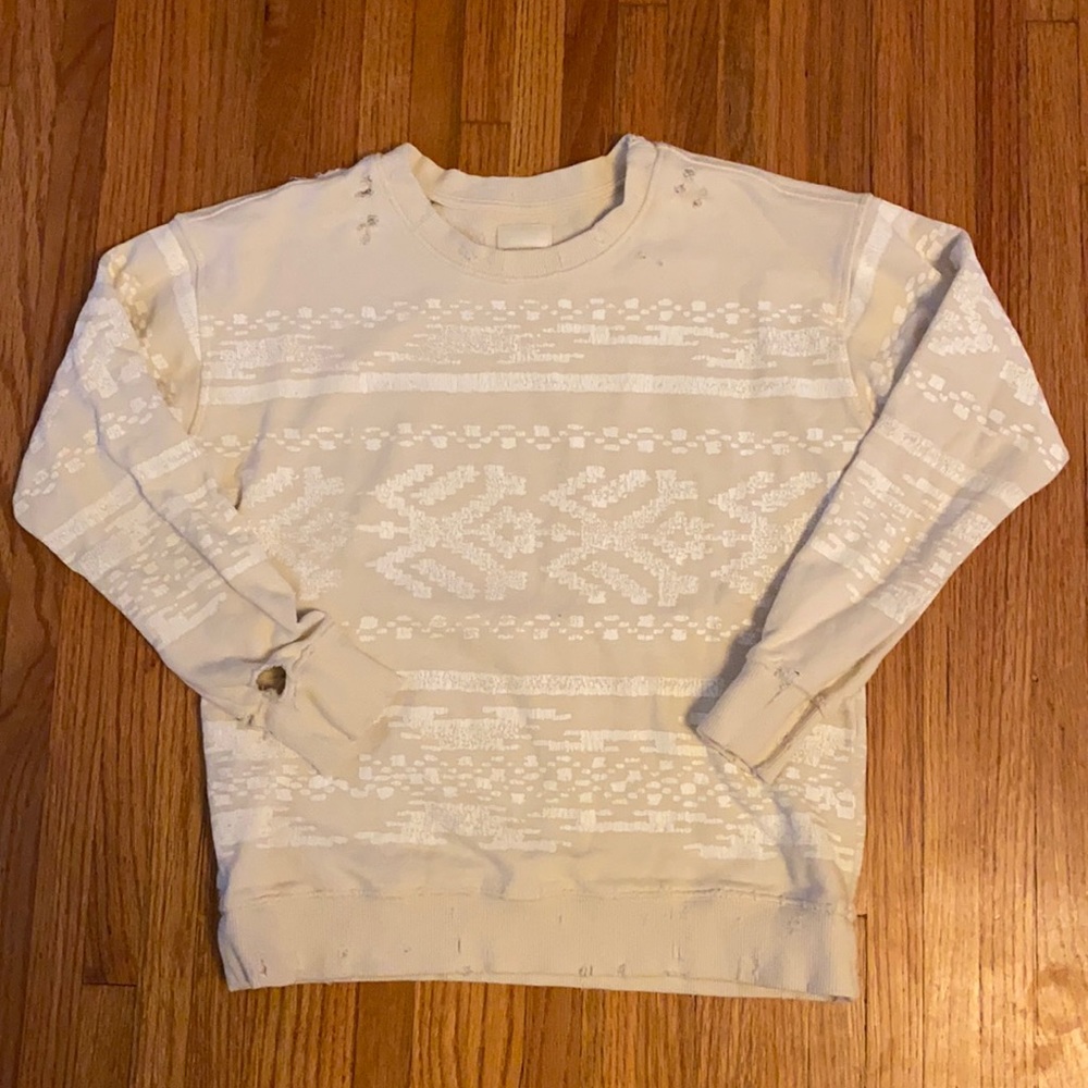 Mother Denim Distressed Screenprinted Sweatshirt - S